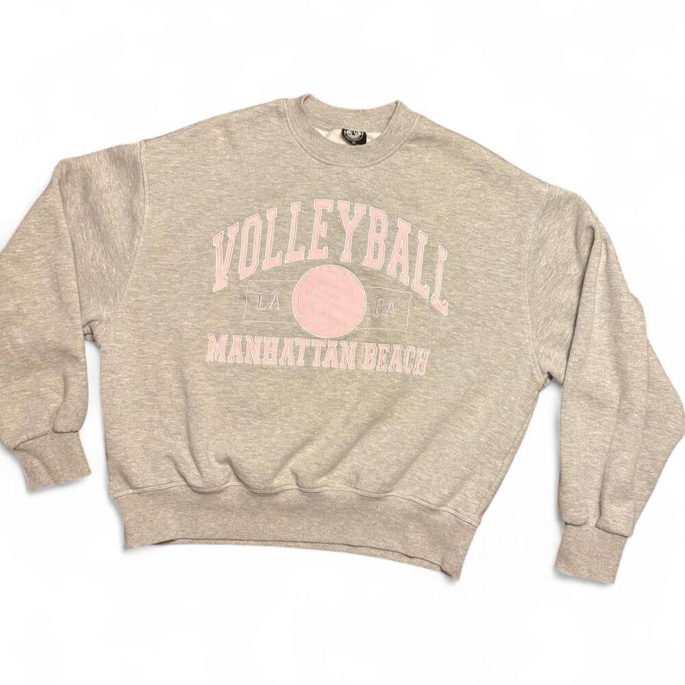 PacSun Manhattan Beach Volleyball Gray Pink Graphic Crewneck XS